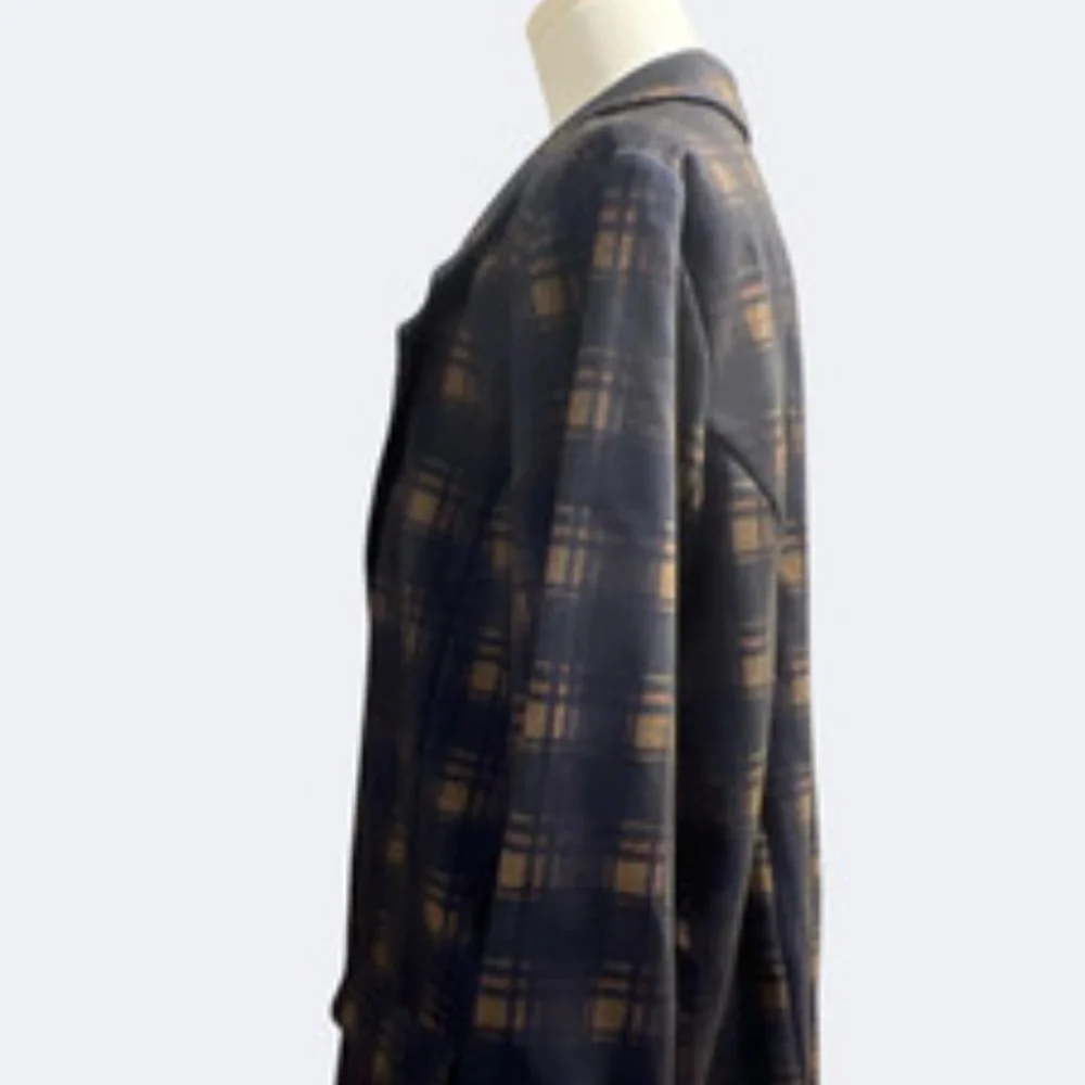 Liverpool Blazer Women 1X Navy Brown Tartan Plaid Relaxed Boyfriend Flap Pockets
